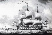 Francis Swaine A drawing of a British two-decker off Calshot Castle oil painting